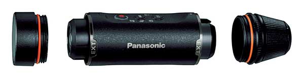 A Panasonic HX-A1 akciókamera 1,5 m mélységig vízálló, illetve 1,5 m magasságig ütésálló, és 1280×720 pixeles a felbontása. A képen szétszedett állapotban